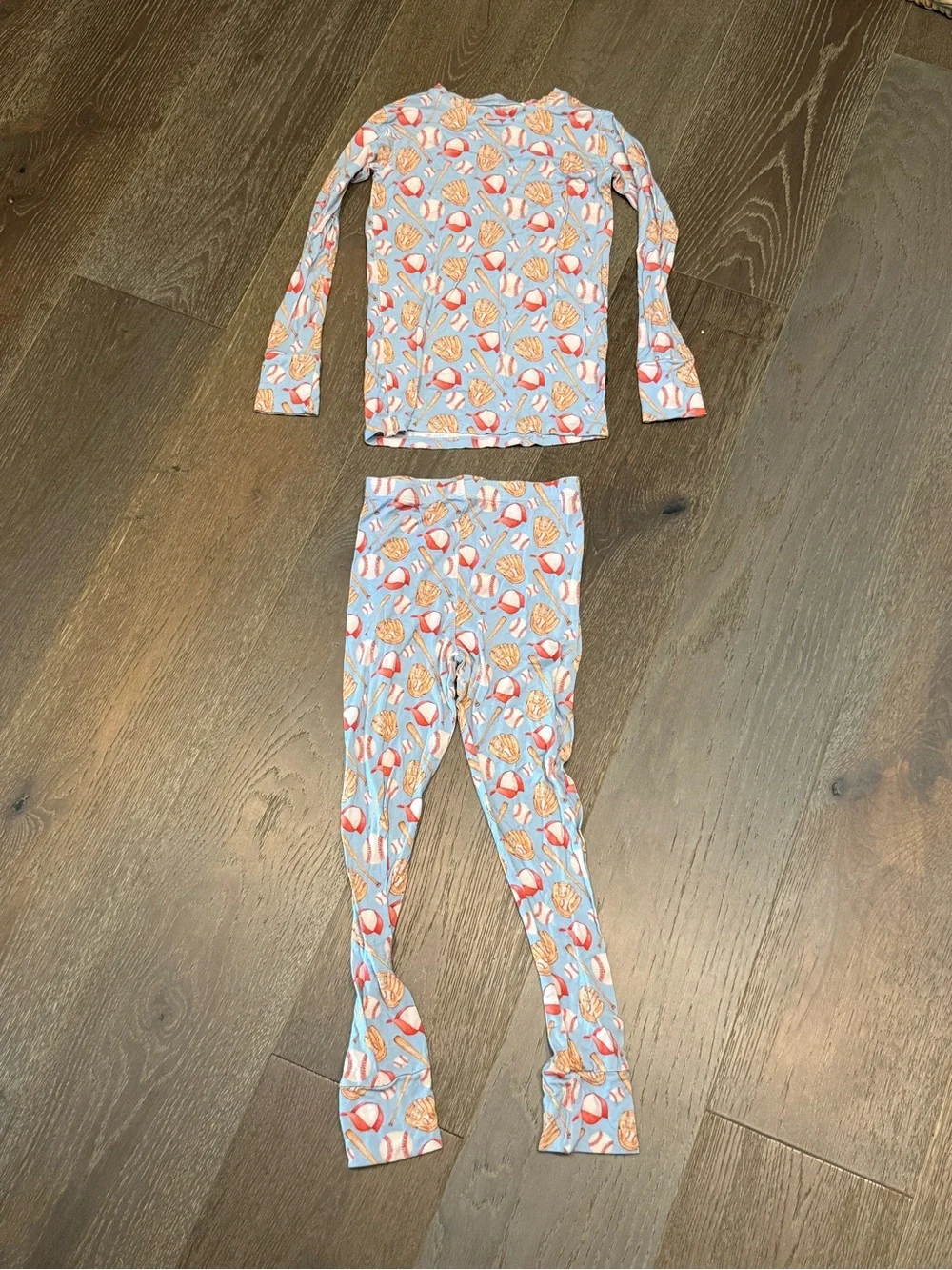 Children's Blue Baseball Print Bamboo Pajama Set